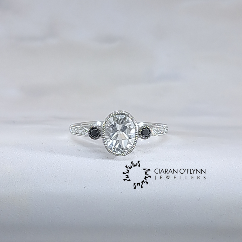 9ct White Gold Oval CZ Marcasite Ring Ciaran O Flynn – Ciaran